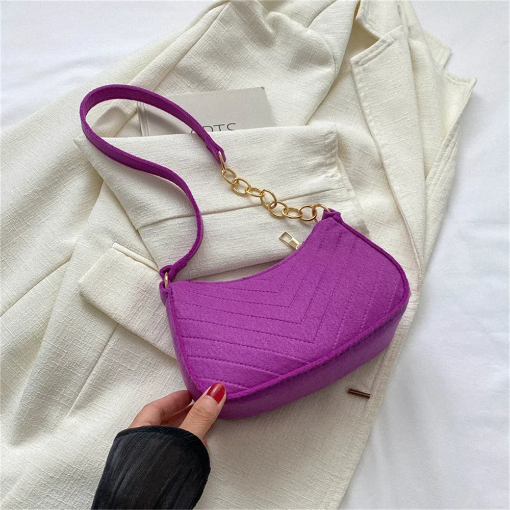 Women's Mini Felt Shoulder Bag - Ergonomic Underarm Saddlebag Purse Shoulder Pouch Simple Light Weigh Underarm Bag
