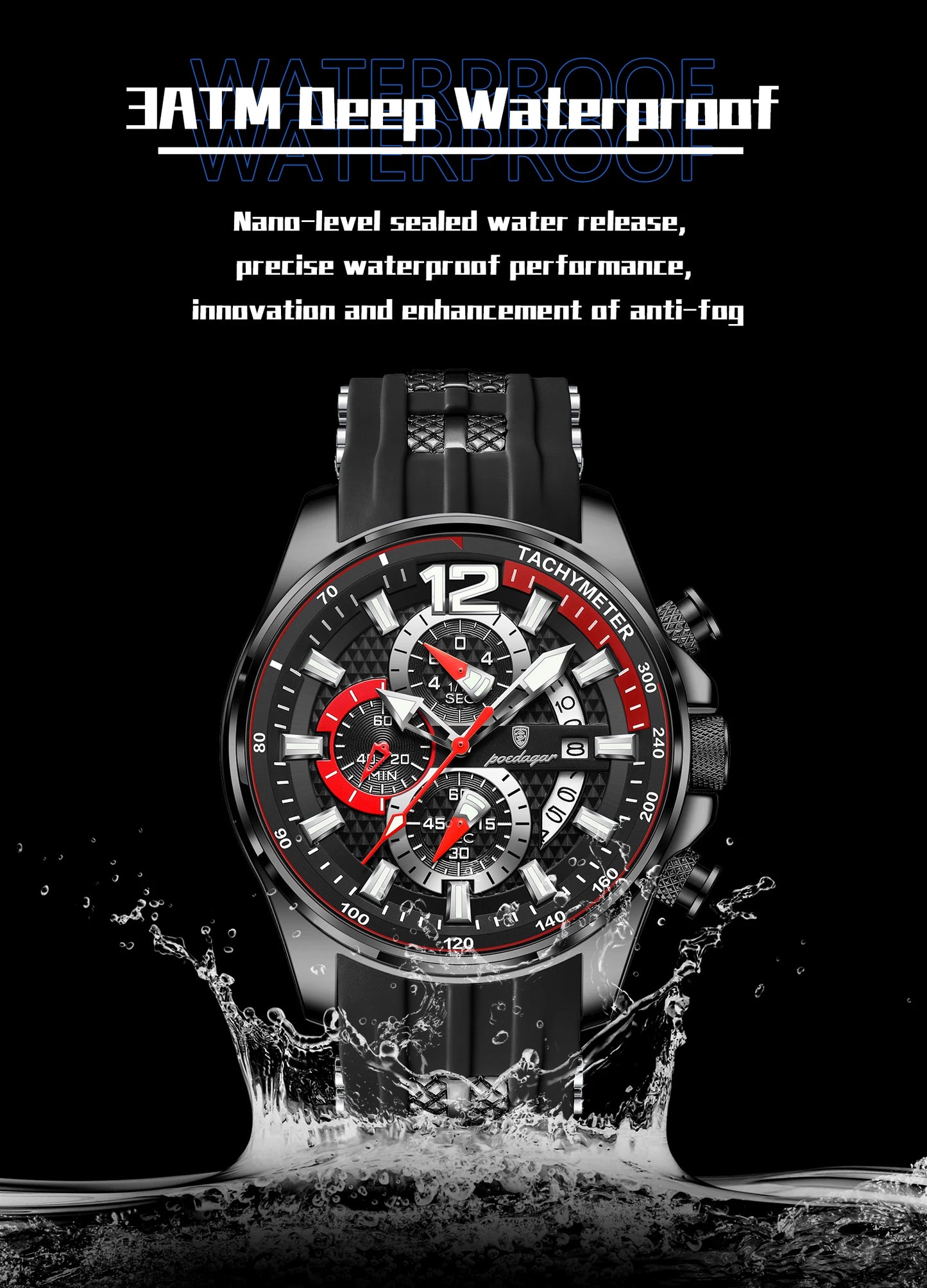 POEDAGAR Original Fashion Men Watch Date Chronograph Silicone Sports Man Clock Luminous Waterproof Military Quartz Men's Watches