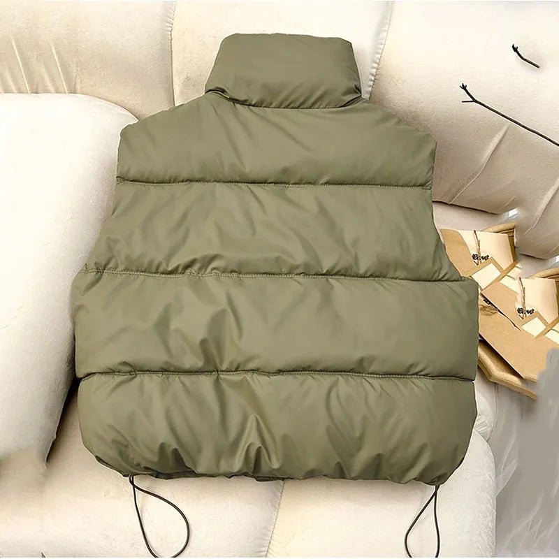 Winter Down Cotton Vest Jacket Women's 2025 New Sleevele Stand Parkas Warm Short Vest Coat Female Waistcoat Overcoat Ladies Tops