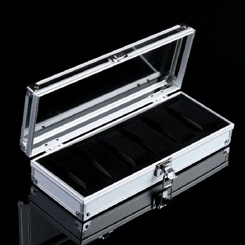 VANSIHO  Aluminum Watches 6/10/12 Grids Suitcase With Glass Window Watch Storage Aluminum Case  Watch Box Organizer For Men