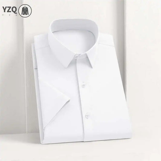 Men's Business Casual Solid Color Short Sleeve Shirt Summer Fashion No Ironing Comfortable Versatile Top for Men