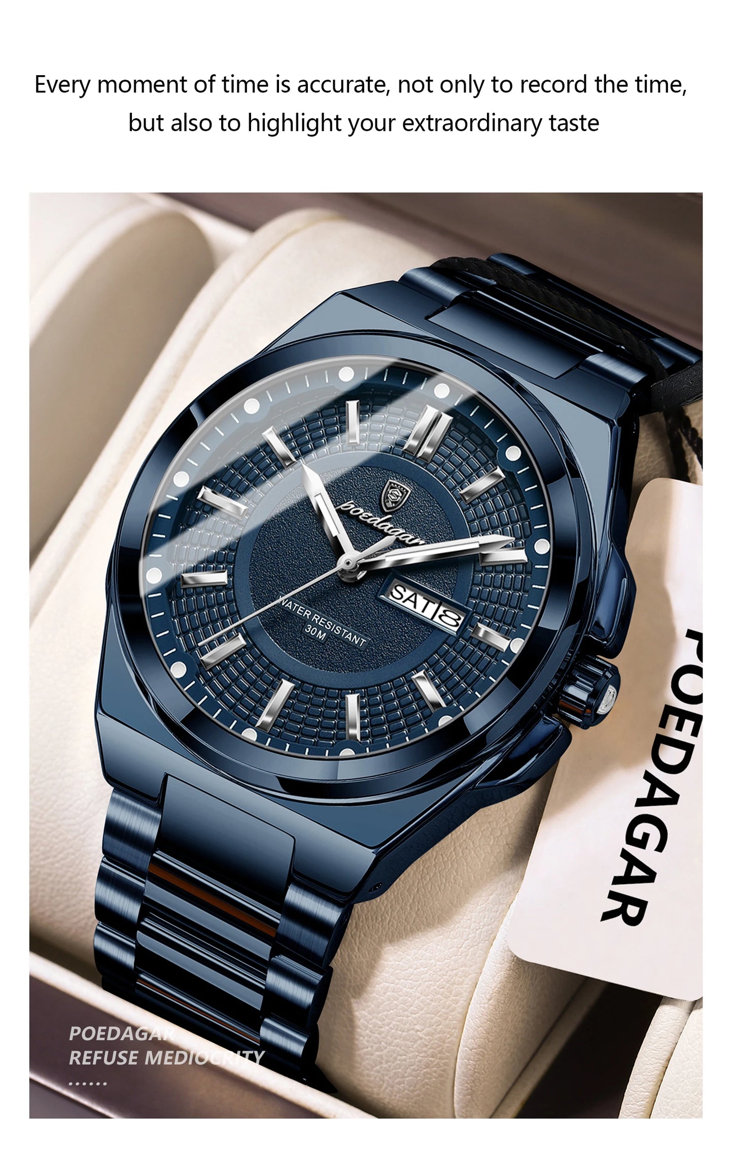 POEDAGAR Top Business Men's Watches Stainless Steel Waterproof Luminous Man Watch Date Week Quartz Casual Fashion Men Wristwatch