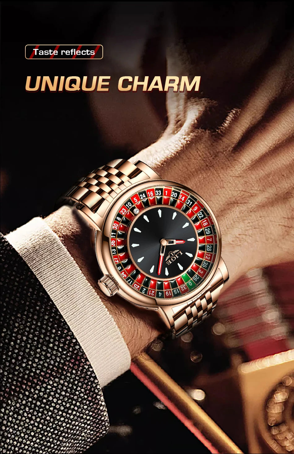 LIGE Quartz Man Watch Fashion Luxury Creative Roulette Game Dial Design Leather Casual Life Waterproof Watches for Men Gifts+Box