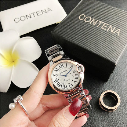 New Top Brand Luxury Stainless Steel Men and Women Luxury Atmosphere Quartz Watches Fashion Women Date Watch Suit Gift for Women