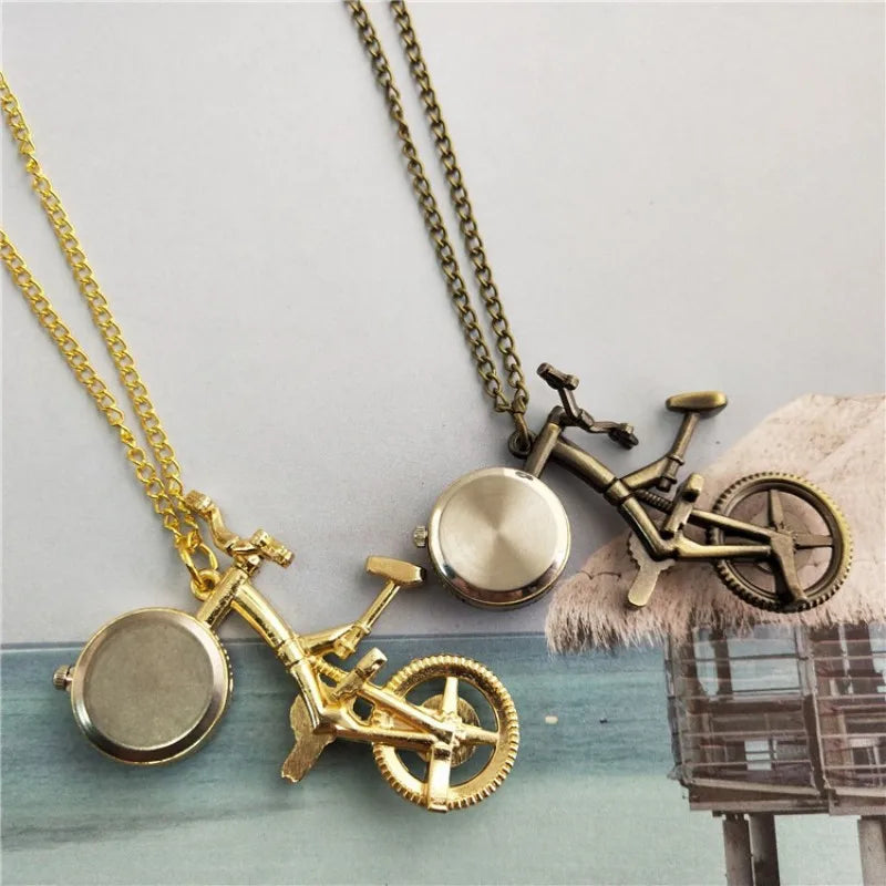 Silver Bronze Retro Bike Bicycle Design Pocket Key Ring Clip Clasp Bag Watch Quartz Watch Metal Deco Watches