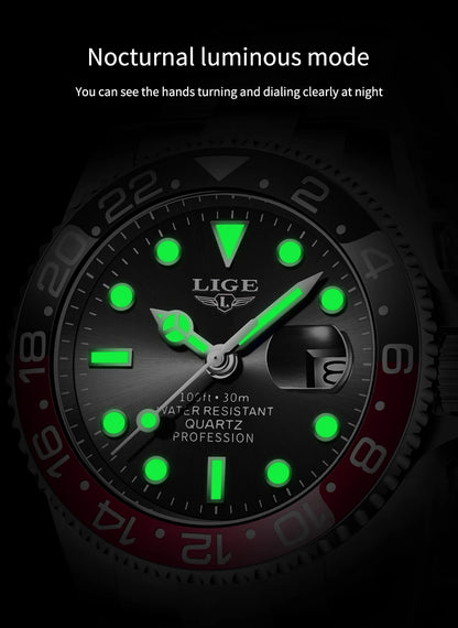 LIGE Top Brand Fashion Mens Watch Business Luxury Quartz Wristwatches Luminous Waterproof Sports Watches Mens Gifts Reloj Hombre