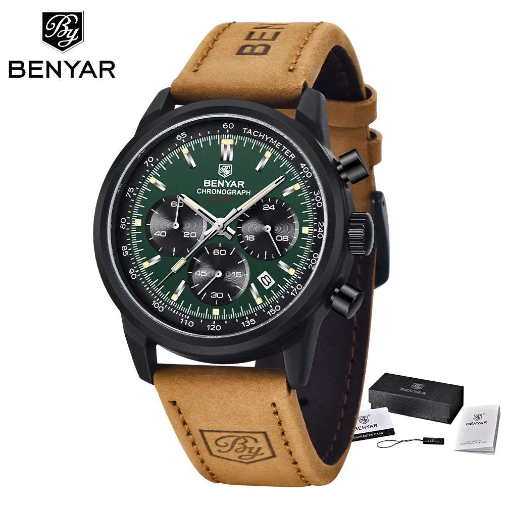 BENYAR 5188 New Quartz Watches for Men Top Brand 42MM Military Watch Luxury Chronograph 30M Waterproof Male Clock Reloj Hombre