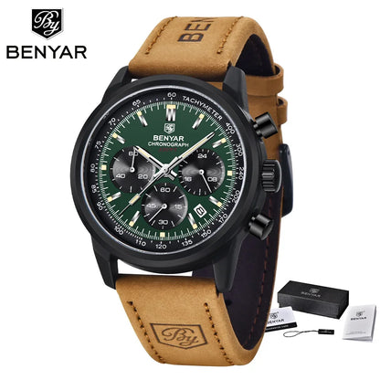 BENYAR 5188 New Quartz Watches for Men Top Brand 42MM Military Watch Luxury Chronograph 30M Waterproof Male Clock Reloj Hombre
