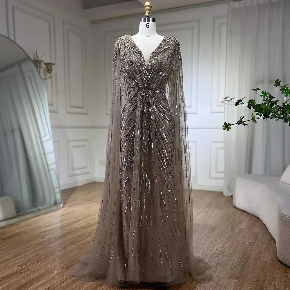Serene Hill 2025 Turquoise Mermaid Evening Dresses Gowns With Beaded  Cape For Women's Wedding Party LA72168A Customized