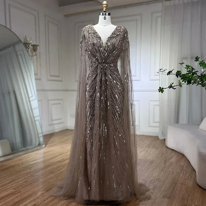 Serene Hill 2025 Turquoise Mermaid Evening Dresses Gowns With Beaded  Cape For Women's Wedding Party LA72168A Customized
