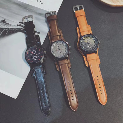 Retro Men's Watches High-end Luxury Man Watch PU Leather Strap Date Business Quartz Watch Big Dial Military tactical Wristwatch
