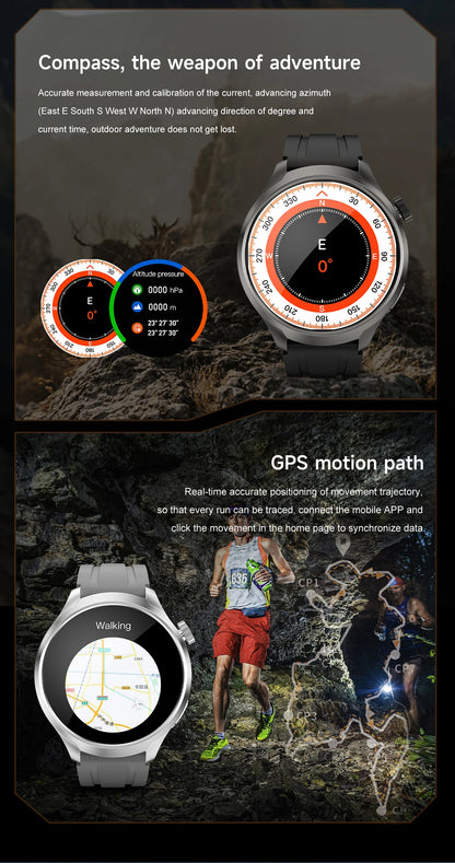 New 1.85"AMOLED NFC GPS Smart Watches For man IP68 Waterproof Blood Pressure Body Temperature Sport Fitness tracker Smart Watch
