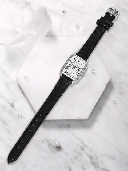 Fashion Rectangle Quartz Wrist Watch for Women Luxury Brand Roman Dial Leather Strap  Ladies Watches Clock