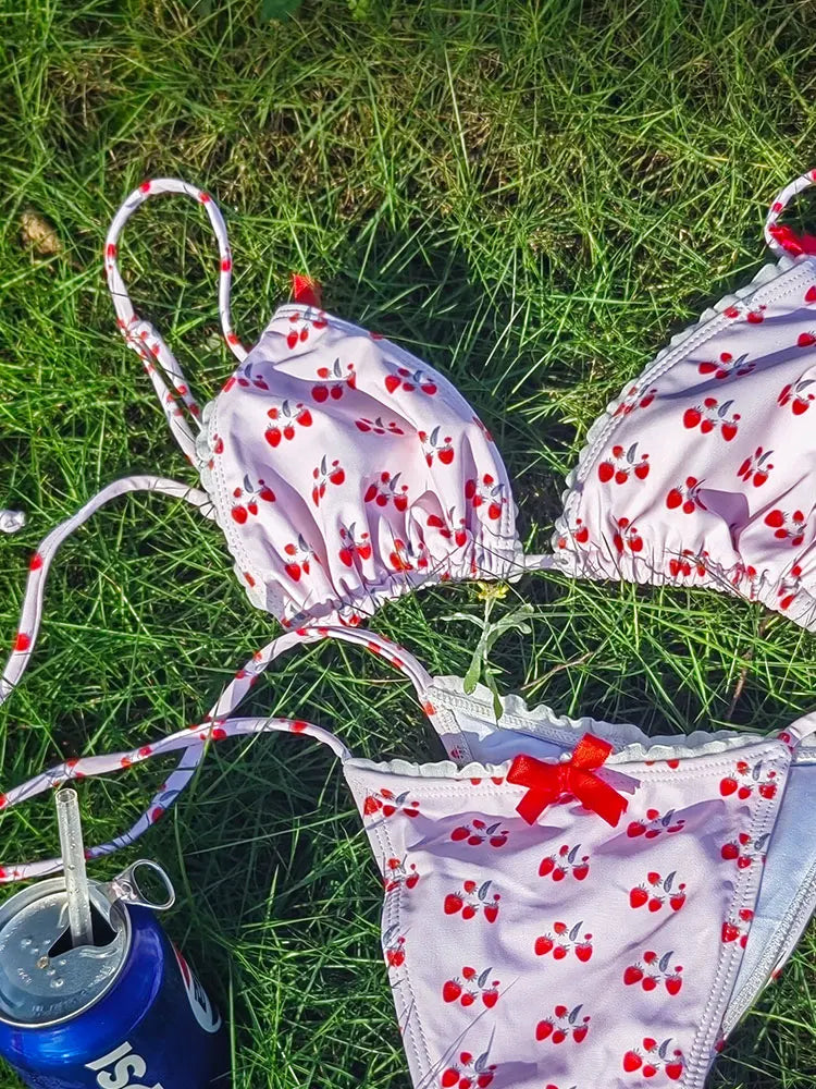 Mini Bowknot Bikinis Set for Women Patchwork Swimsuit Summer Beach Wear brown Thong Swimwear Swimming Bathing Suit 2025