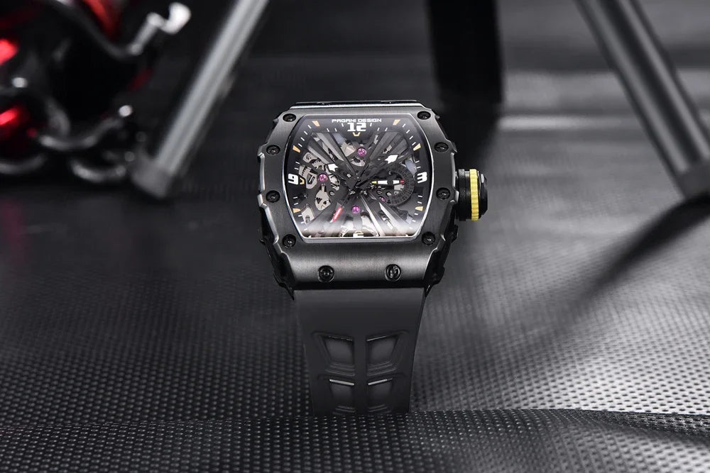 PAGANI DESIGN  Luxury Mens Quartz Watches Barrel Shape Waterproof Wrist Watch For Men VH65 Silicone Luminous Sapphire Mirror