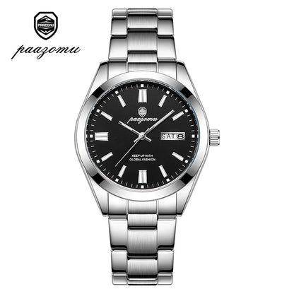 PAAZOMU Man Fashion Wristwatch Business Stainless Steel Band Quartz Men Watch Waterproof Luminous Date Square Men's Watches
