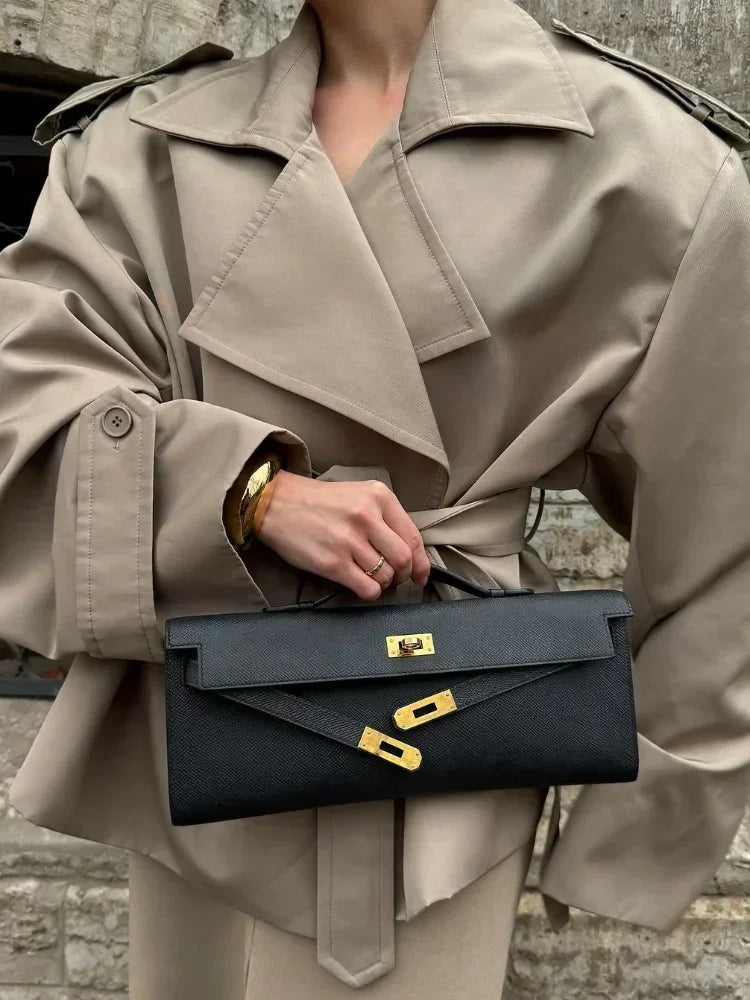 Solid Lapel Lace Up Jacket Elegant Chic Full Sleeve Button Loose Long Coat For Women Office Lady Daily Commute Overcoat 2026 New
