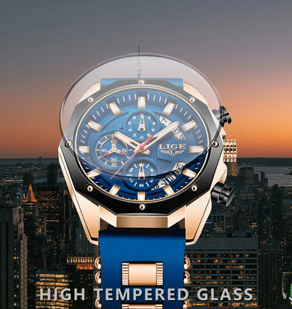 LIGE Fashion Men Watches Top Brand Luxury Silicone Sport Watch Men Quartz Date Clock Waterproof Wristwatch Chronograph Clock Man