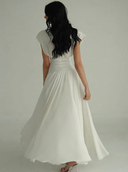 Elegant Sleeveless Girdling Long Dress Women O-neck High Waist Solid A-line Long Big Swing Dresses 2025 Summer Holiday Lady Robe