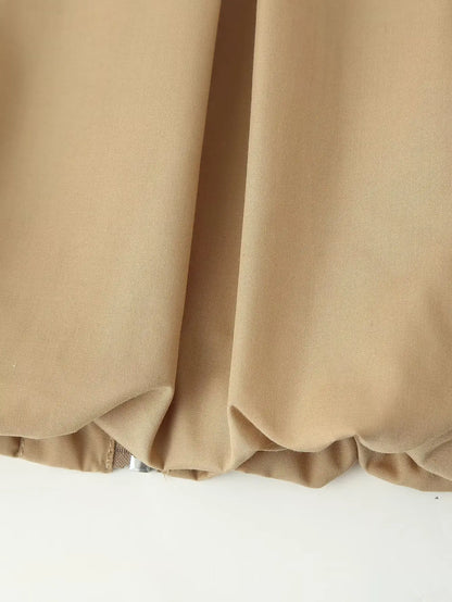 Women's Autumn New Short Zipper Jacket Short Sleeved Top High Waisted Pleated Lantern Flower Bud Half Skirt Set