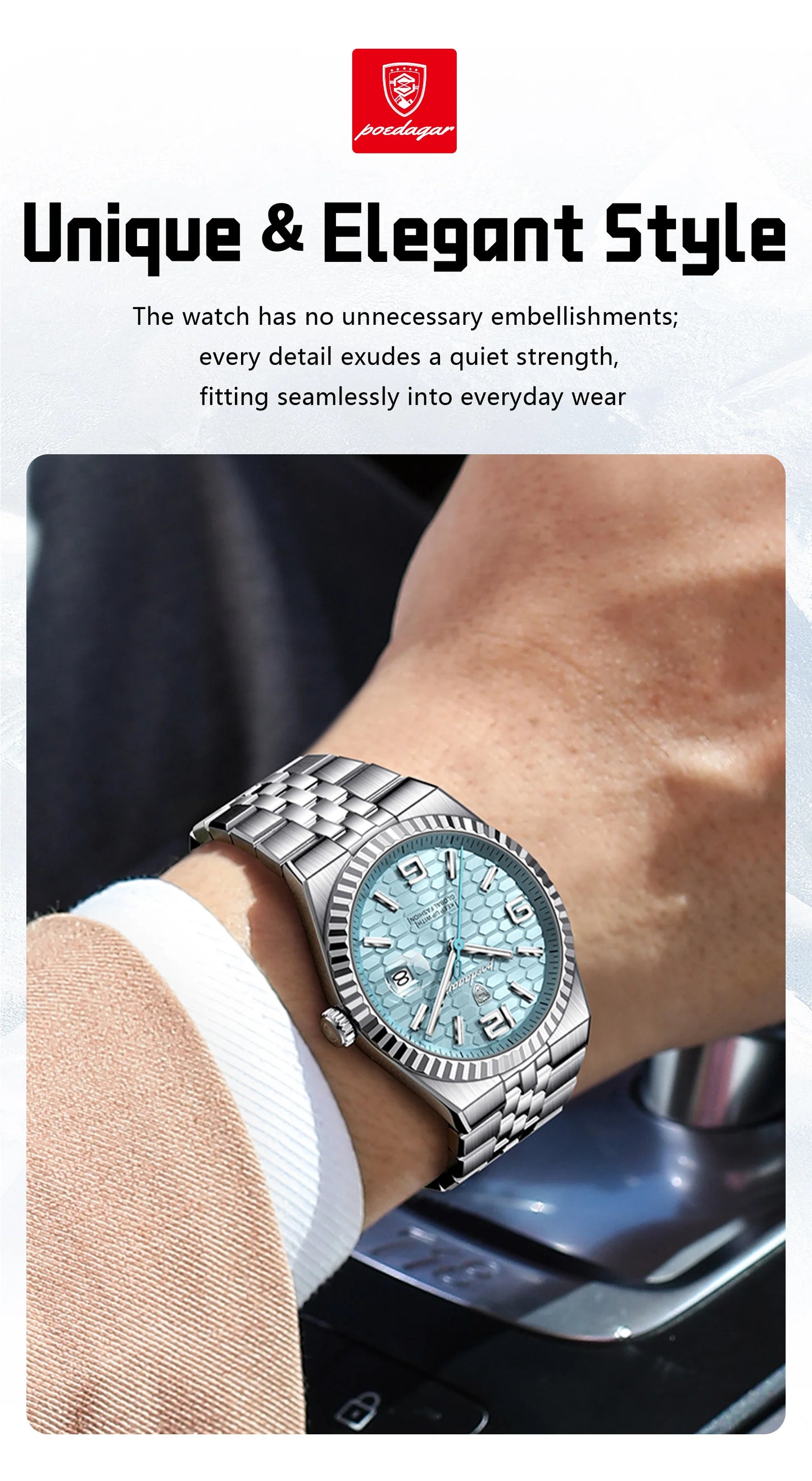 POEDAGAR Fashion Exquisite Men Wristwatches Waterproof Luminous Date Luxury Man Watch Stainless Steel Quartz Men's Watches Reloj