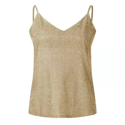 Sexy Wrap Deep V Neck Cut Out Loose Shiny Halter Crop Tops Women Tank Top Camisole Female Sleeveless Cropped Vest