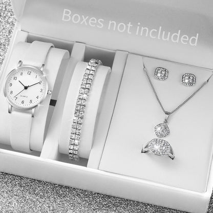 5/6PCS Fashion Women's Quartz Watch Leather Band Analog Quartz Watches with Diamond Jewelry (Without Box)