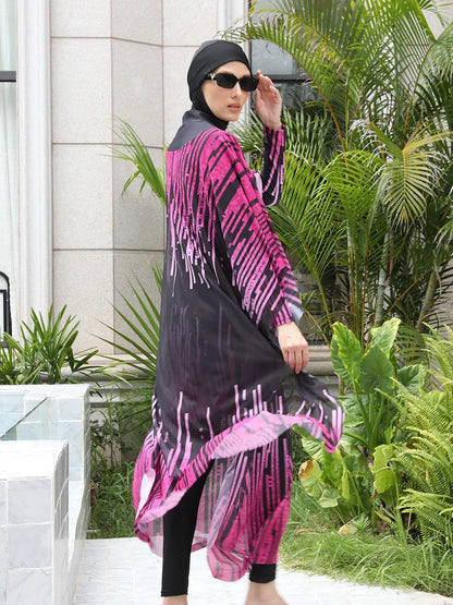 3/4PCS Muslim Burkini Women femmes Swimming Suit Modest Swimwear Islamic Long Sleeve Full Cover Hijab , Quick Drying, UPF50+