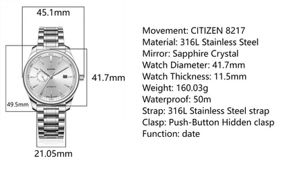 ENITON 41mm Automatic watch 8217 Movement Men's Watch Business luxury watches man Fashion mens watch mechanical Watches for men