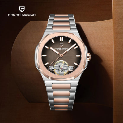 PAGANI DESIGN Tourbillon Men's Watches Rose Gold Top Luxury Automatic Watch For Men Mechanical Wristwatches AR Sapphire Luminous