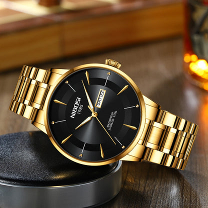 NIBOSI New Mens Watches Week Date Business Analog Quartz Dress Watches for Men Stainless Steel Waterproof Luminous Men Watches