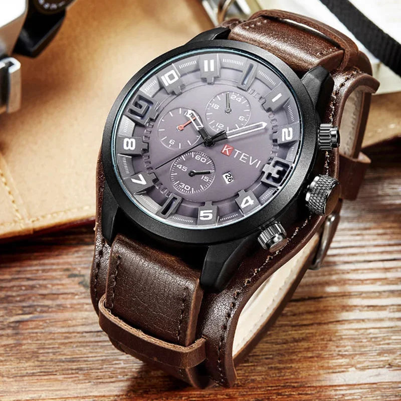 Retro Men's Watches High-end Luxury Man Watch PU Leather Strap Date Business Quartz Watch Big Dial Military tactical Wristwatch