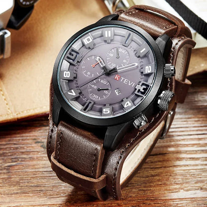 Retro Men's Watches High-end Luxury Man Watch PU Leather Strap Date Business Quartz Watch Big Dial Military tactical Wristwatch