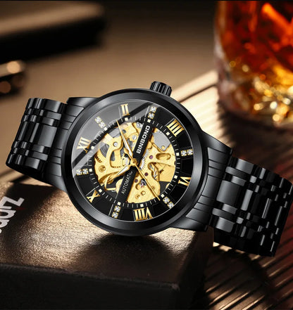 Bindond Mens Automatic Mechanical Watches Top Brand Luxury Stainless Steel Waterproof Hollow Male Wristwatches Relogio Masculino