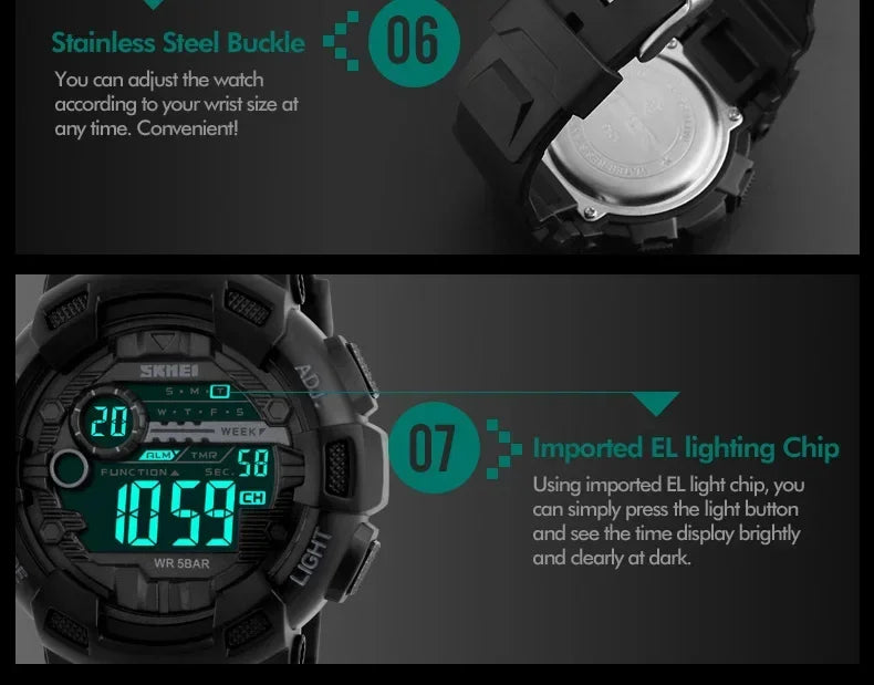 SKMEI 1243 Men Multifunction 5Bar Waterproof PU Strap LED Display Watches Chrono Digital Watch reloj hombre Outdoor Sport Watch