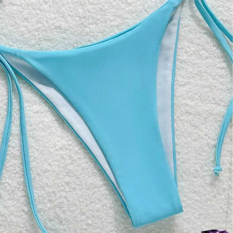 Sexy Solid Color Bikini Set Two Piece Swimsuit Pure Color Quick Dry Backless High Elasticity Nylon Fabric for Swimming And Wa...