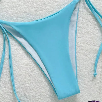 Sexy Solid Color Bikini Set Two Piece Swimsuit Pure Color Quick Dry Backless High Elasticity Nylon Fabric for Swimming And Wa...