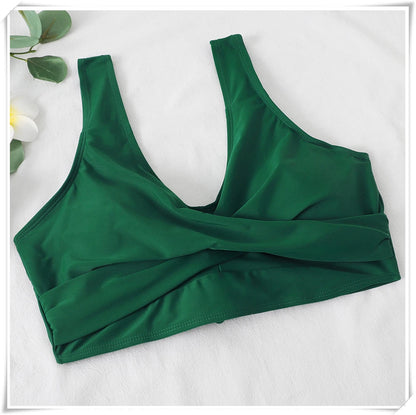 Drawstring High Waist Bikini 2023 Women Solid Swimwear Female Cross Front Swimsuit Padded Beachwear Bather Bathing Swimming Suit