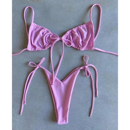 BIQIUYYI Brazilian Sexy Micro Mini Thong Bikini Set Summer Bandage Swimsuit Women Pleated Bathing Suit Beachwear Halter Biqiuni