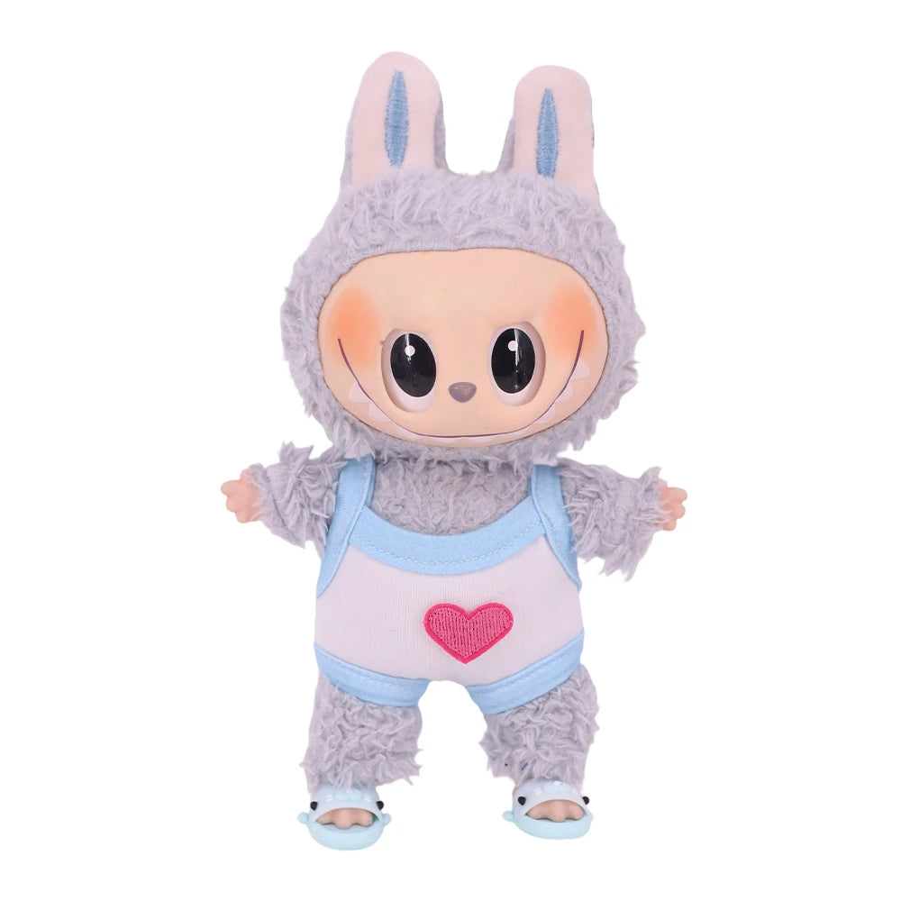 For Labubu Doll Clothes Swimsuit Cute Shark Slippers 15-17Cm Plush Doll Glasses Straw Hat,For labubu Accessories Holiday Gifts