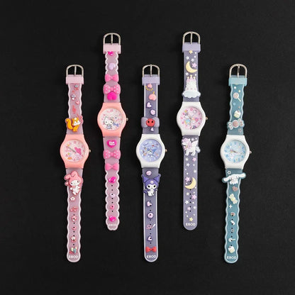 Sanrio 3D Pattern Children's Watch Cinnamoro Hello Kitty Waterproof Quartz Watch Kuromi Cartoon Silica Gel Watchband Kids