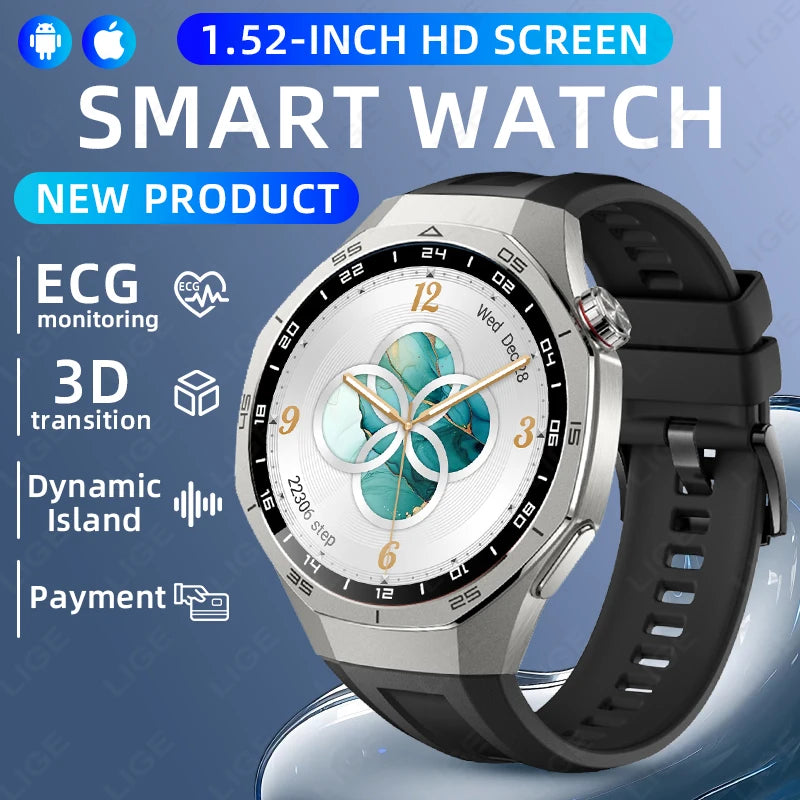 LIGE New ECG Men's Smart Watch HD Screen Heart Rate Health Smart Watches Bluetooth Call Smartwatch For Men Women Holiday Gifts