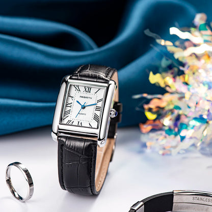 REBIRTH 002 Fashion Rectangular Women's Watch Leather Elegant and Charming Women's Brand Luxury Quartz Watches relojes de mujer