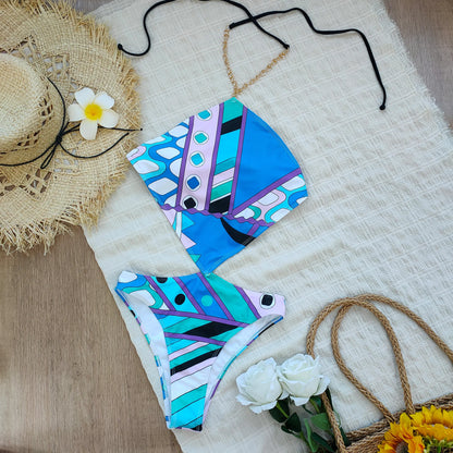 Cut Out Swimsuit Sexy Swimwear Halter Swimsuits Women Print Bathing Suits Swimwear Summer Beachwear Biquini Female