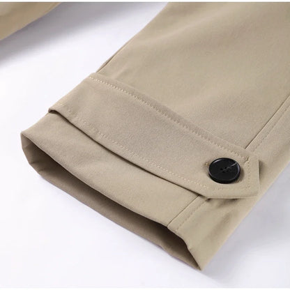 Solid Lapel Belted Windbreaker Chic Full Sleeve Button Loose Long Coat For Women 2025 New Office Lady Daily Commute Overcoats