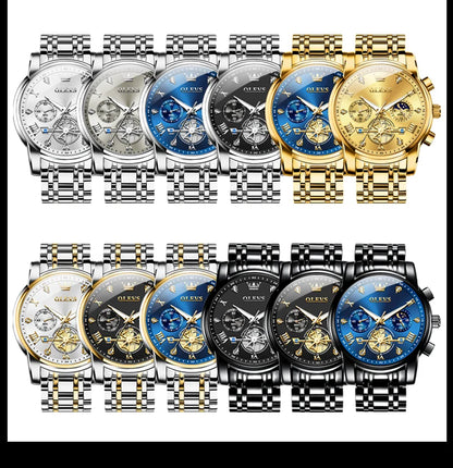 OLEVS 2856 Original Watches Man Multifunctional Chronograph Quartz Watch Waterproof Luminous Moon Phase Watches For Man Reloj