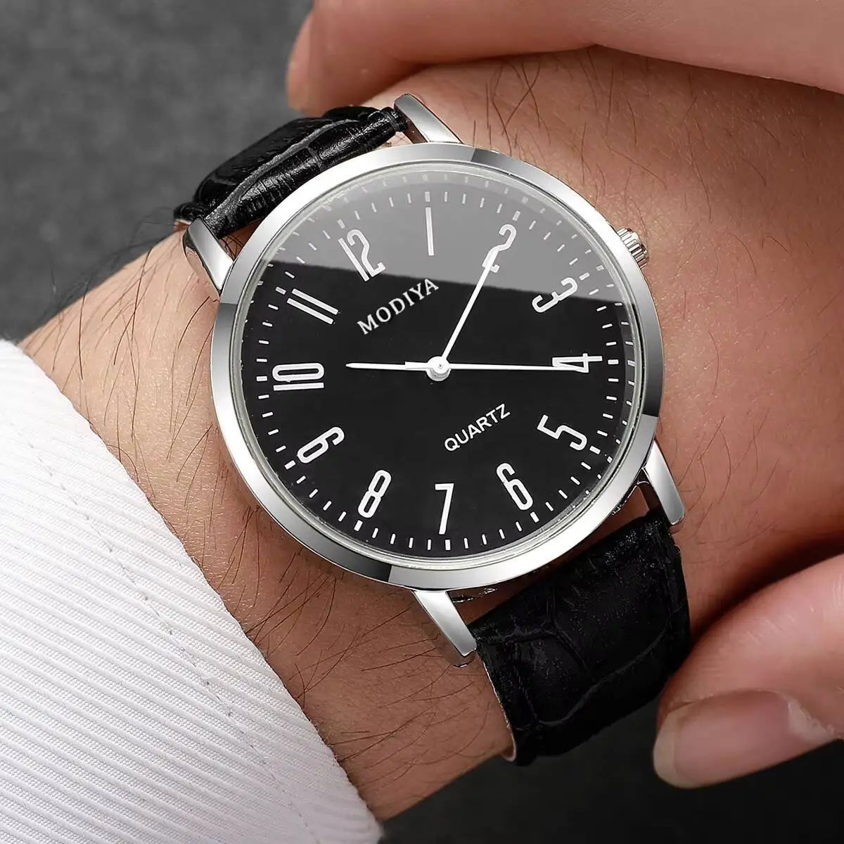 3PCS/Set Fashio Arabic Dial Men Business Watches Casual Leather Strap Quartz Wristwatches Reloj Hombre（Without Box）