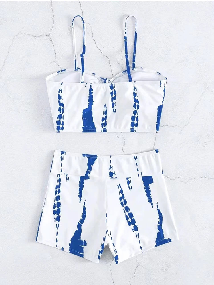 2026 Tie Dye Bikini Drawstring Swimsuit Women High Waist Shorts Swimwear Female Padded Bathing Suit Swimming Beachwear Summer