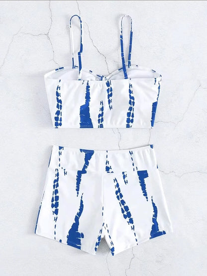 2026 Tie Dye Bikini Drawstring Swimsuit Women High Waist Shorts Swimwear Female Padded Bathing Suit Swimming Beachwear Summer