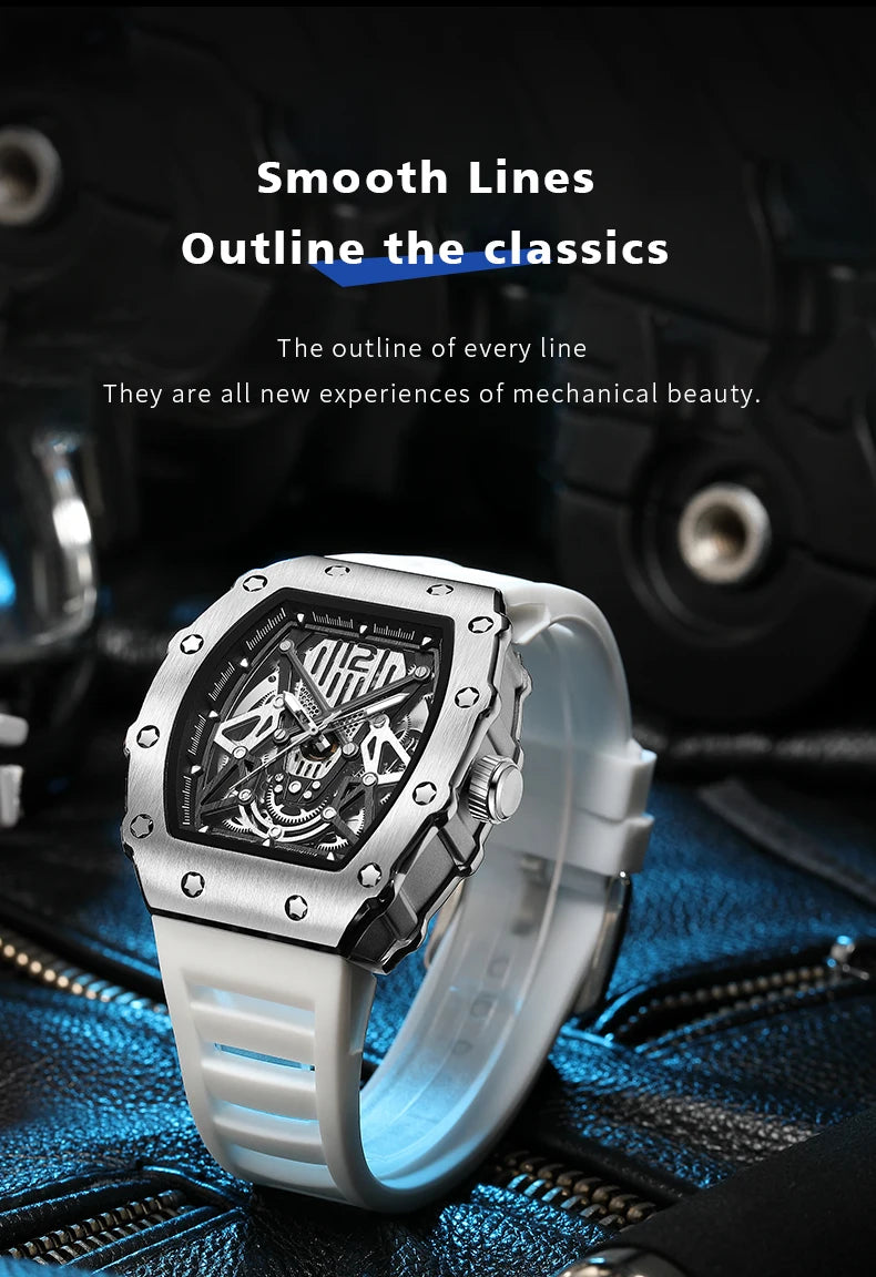 RUIMAS Tonneau Dial Automatic Movement Watches for Men Fashion Sport Mechanical Wristwatch Waterproof Clock Reloj Hombre 341